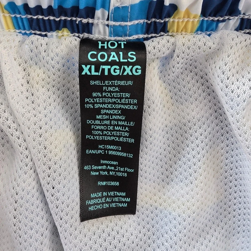 Hot‎ Coals Mens XL Swim Trunks Blue Yellow Geometric Maze Quick Dry UPF 50+ NWT